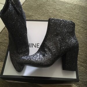 Nine West Glitter Ankle Boots - Black and Silver